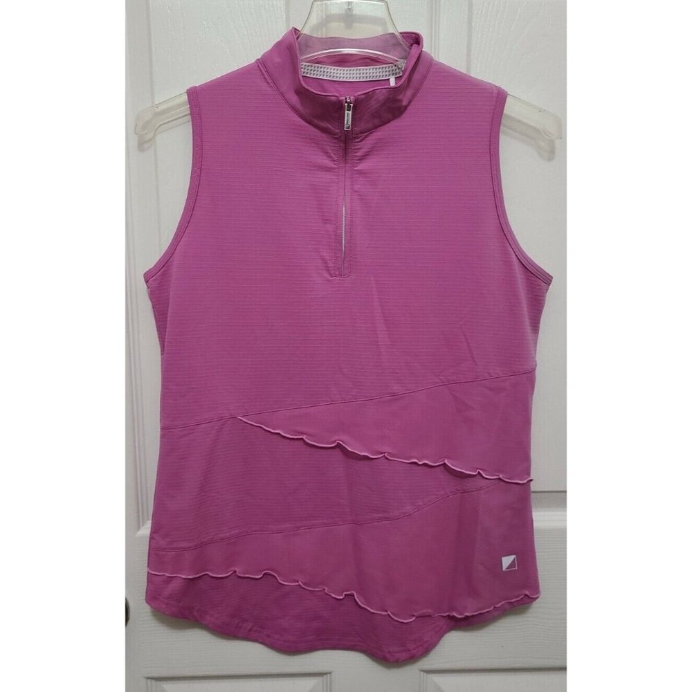 NEW Bette & Court Women's Sleeveless 1/4 Zip Layered Ruffle Top UPF 50 Pink Sz S